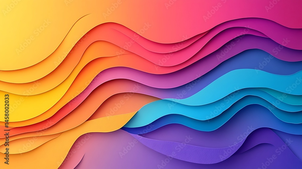 Poster vibrant waves of color: a mesmerizing display of flowing, layered colors, each hue blending seamless