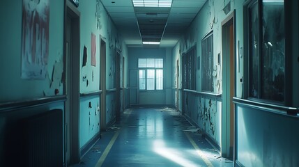 Abandoned hospital corridor