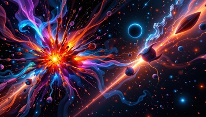 Colorful fractal galaxy explosion on cosmic canvas digital art creation vibrant space surreal perspective abstract universe