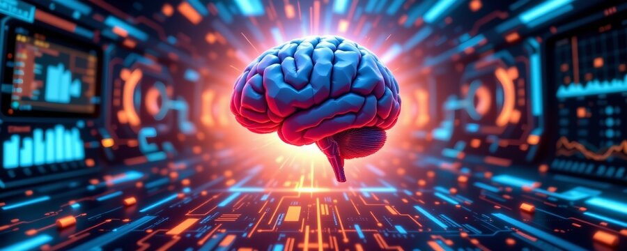 Futuristic conceptual polygonal brain visualization digital realm graphic art cyber environment close-up innovation - Powered by Adobe