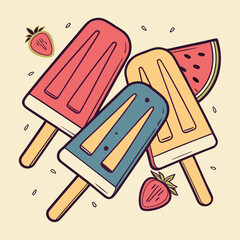 Cute Ice Cream and Popsicles Vector Set