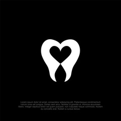 Minimalist Dental Heart Vector: Abstract white dental design featuring a heart-shaped gap, set against a stark black backdrop, symbolizing dental care with affection and health