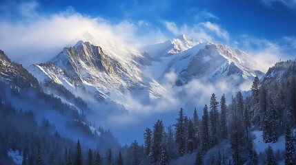Obraz premium Snowy Mountains with Winter Landscape.
