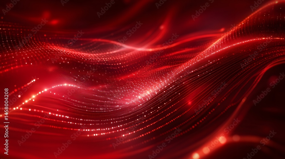 Poster red digital wave patterns in a dark background.