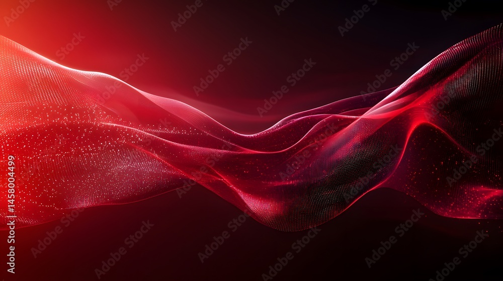 Poster abstract red flowing fabric design with digital texture.