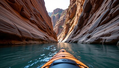 Fototapeta premium Adventurous kayaking journey through narrow canyon river stunning landscape outdoor adventure scenic viewpoint nature exploration