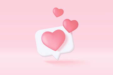 3D Social media online platform concept, online social communication on applications, Photo frame with heart and love emoji icon, like and play in red bubble 3d icons. 3d vector render concept