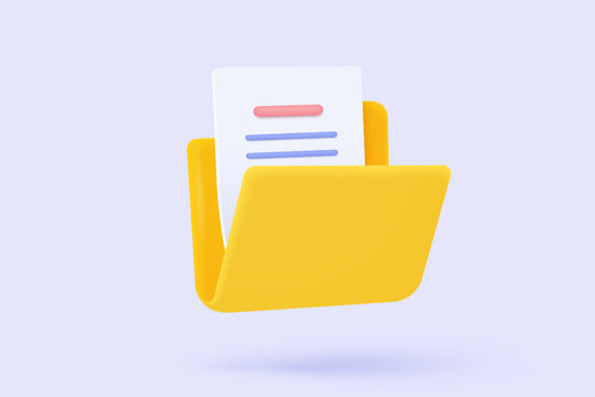 3d folder and paper for management file, document efficient work on project plan concept. Document cartoon style minimal folder with files icon. 3d vector render on isolated pink pastel background