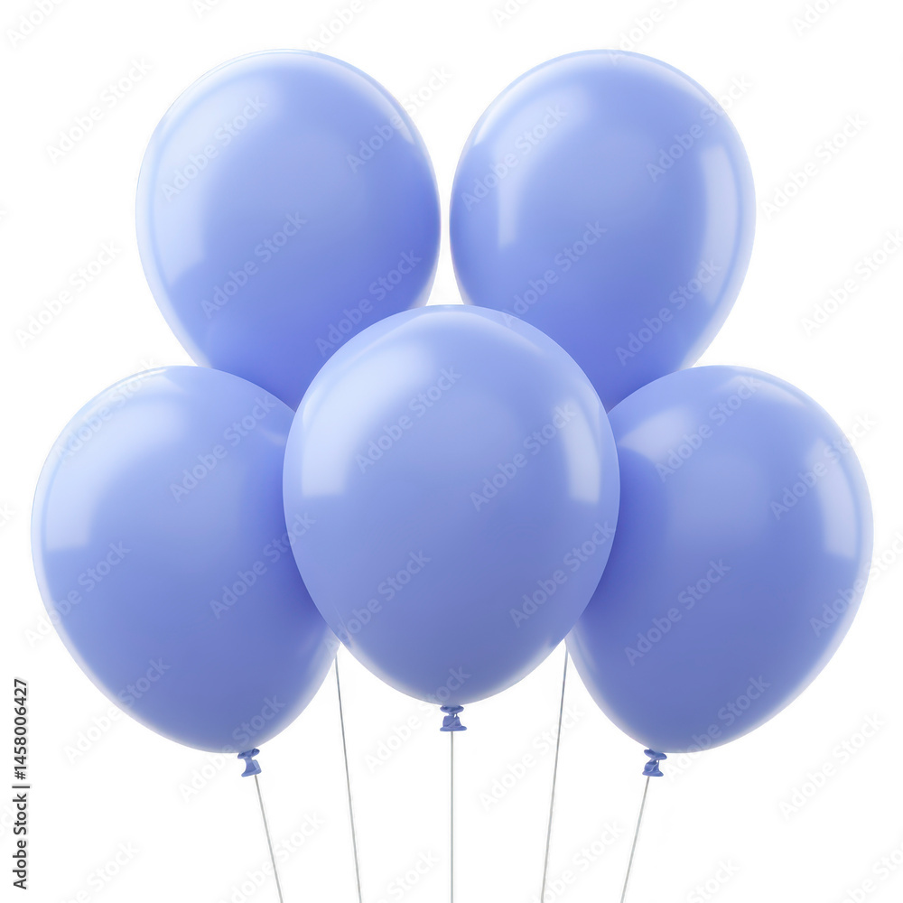 Poster five blue balloons are clustered together, floating against transparency background. balloons are sh