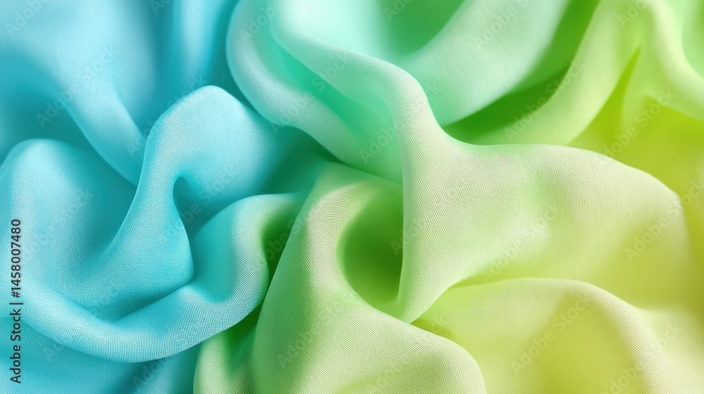 Poster flowing turquoise to green fabric abstract design with soft smooth texture