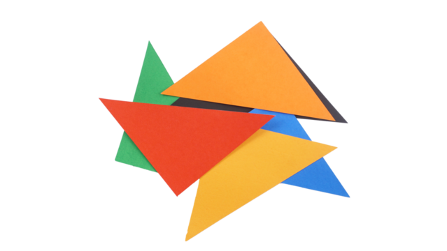 Colorful paper stickers label in triangle shape isolated on transparent background