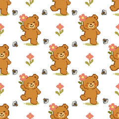 Seamless pattern with teddy bears. Vector illustration design digital file download for print, printable, wallaper, background, napery, diapers, shawl, pillow, bed cover, bag, texture and many project