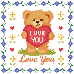 Cross Stitch pattern with bears. Vector illustration design digital file download for print, printable, wallpaper, background, backdrop, banner, shawl, diapers, napery, texture and textile.