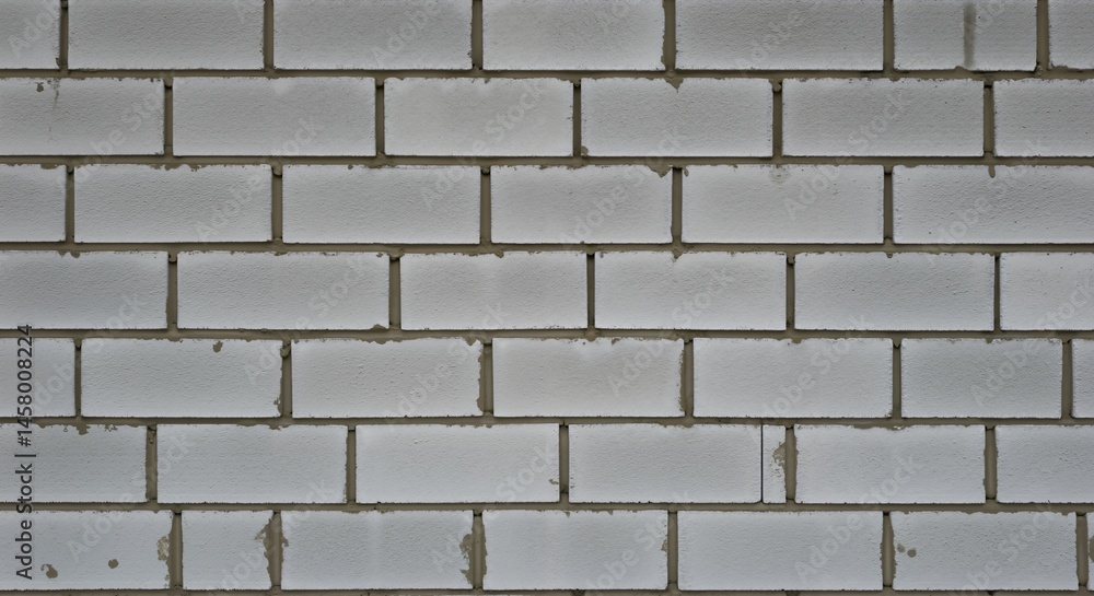 Poster close-up view of a white brick wall texture with grey mortar lines, showing the pattern and surface 