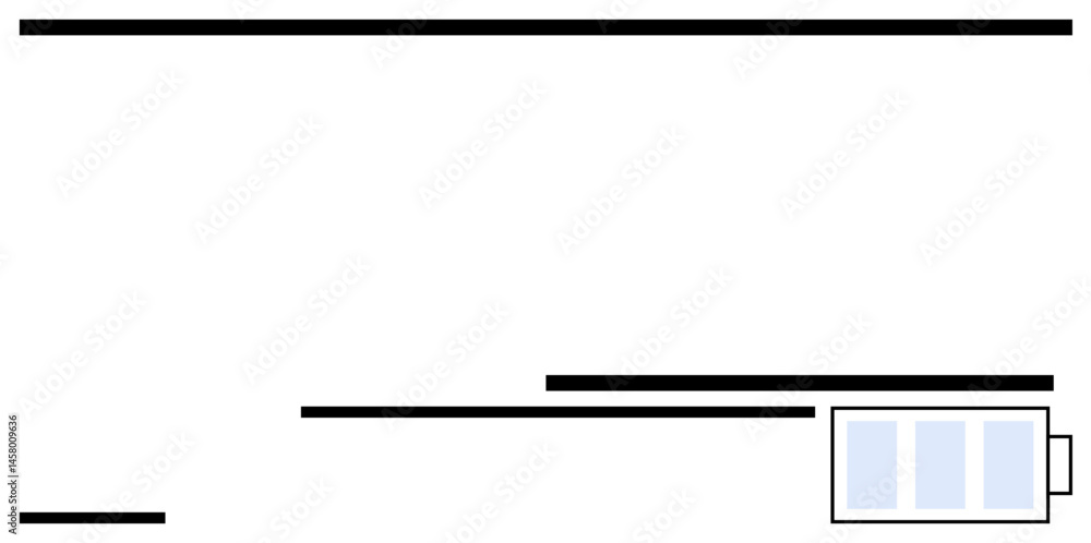 Poster horizontal black lines of varying lengths with a minimalistic battery featuring three progress bars.