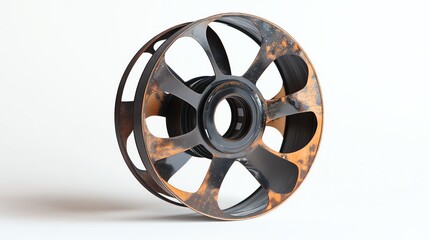 Naklejka premium Rusty vintage film reel showcasing worn details.