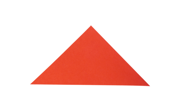 Blank red triangle adhesive paper sticker label isolated on transparent background