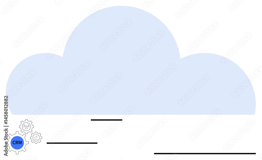 Poster large cloud with gear and crm label highlighting cloud technology and data integration. ideal for bu