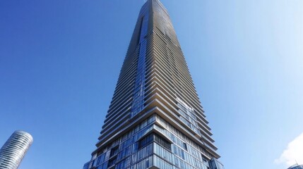 Obraz premium Modern skyscraper against a clear blue sky
