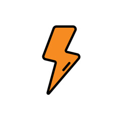 Orange lightning bolt icon with outline on white background  