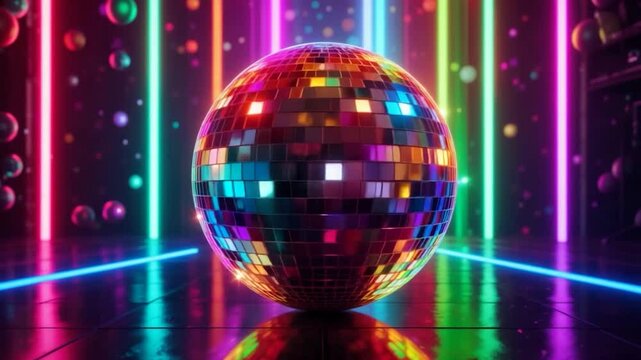 Disco ball neon lights abstract background