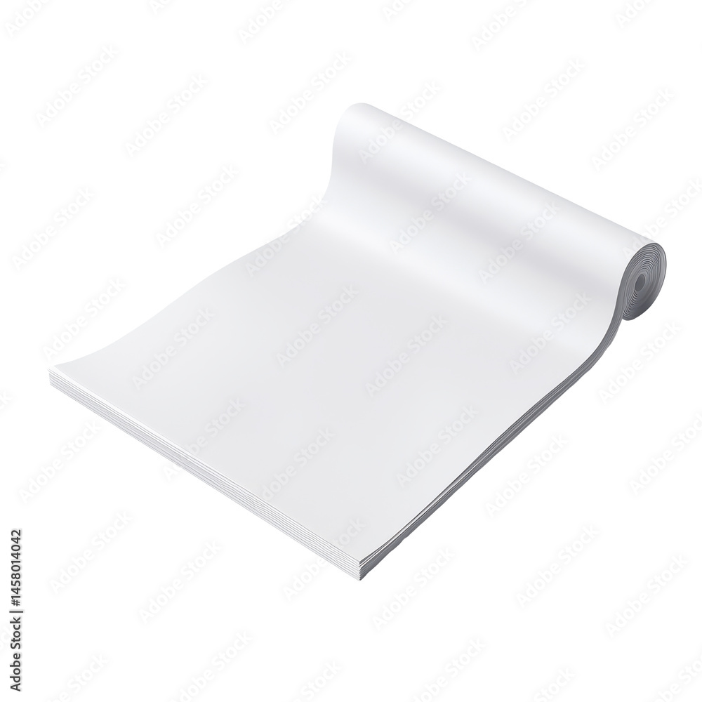 Poster digitally rendered image of a roll of white paper or material, presented in a flat, isolated layout.