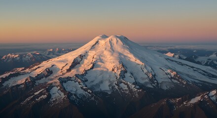 Majestic Mount Elbrus at Sunrise: A Panoramic View of the Caucasus Mountains