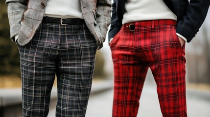 Men's plaid pants in various colors, stylish and fashionable