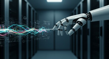 Robotic hand manipulating data in server room