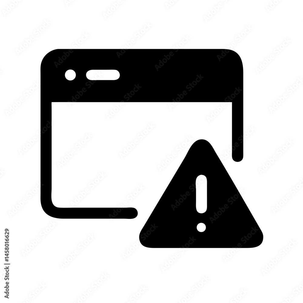 Poster line icon of browser window with warning triangle (exclamation mark). use for web security, error me
