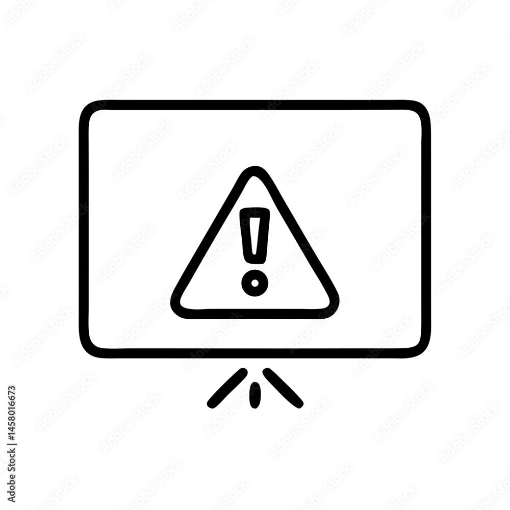 Poster line icon of browser window with warning triangle (exclamation mark). use for web security, error me