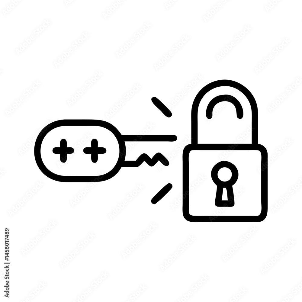 Poster line icon of password field (asterisks) with padlock. use for login interfaces, password managers, o