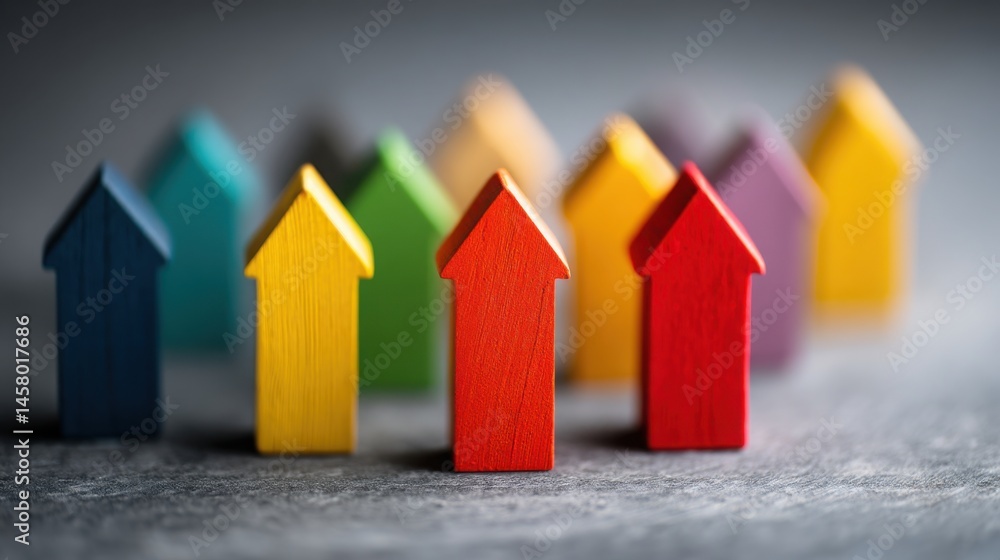 Poster row of colorful wooden houses creating a charming neighborhood scene filled with character and whims