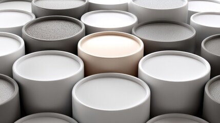 Top-Down View of 3D Grid Raised Cylinders – Matte Ceramic Material with Photorealistic Soft Lighting