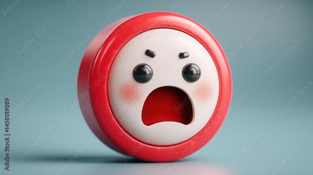 Poster surprised face on a red and white toy symbolizing emotion reduction and impulse damping with playful