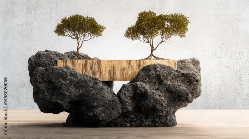 Poster two resilient trees growing out of a rock representing inflation-hedged asset classes and protection