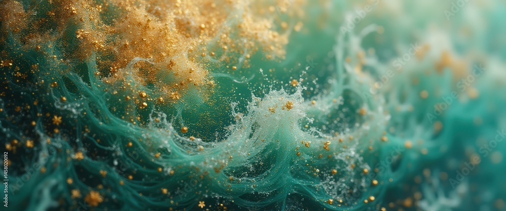 Poster Ethereal Abstract Emerald and Gold Fluid Art: A Mesmerizing Dance of Color and Light