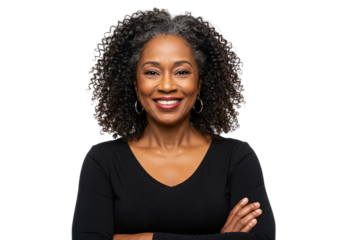 Happy Older Woman with Afro Portrait Smiling Cheerful Casual Look