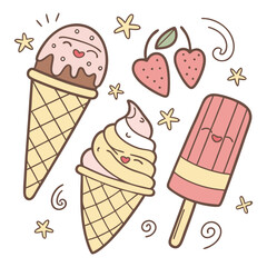 Cute Ice Cream and Popsicles Vector Set 