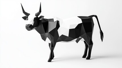 Obraz premium 3D polygonal cow design in black and white