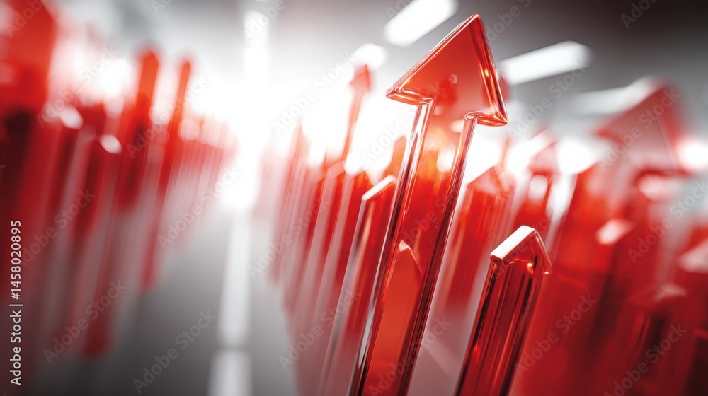 Poster red arrow pointing downward representing inflation trend forecasting and predicting cost increases i