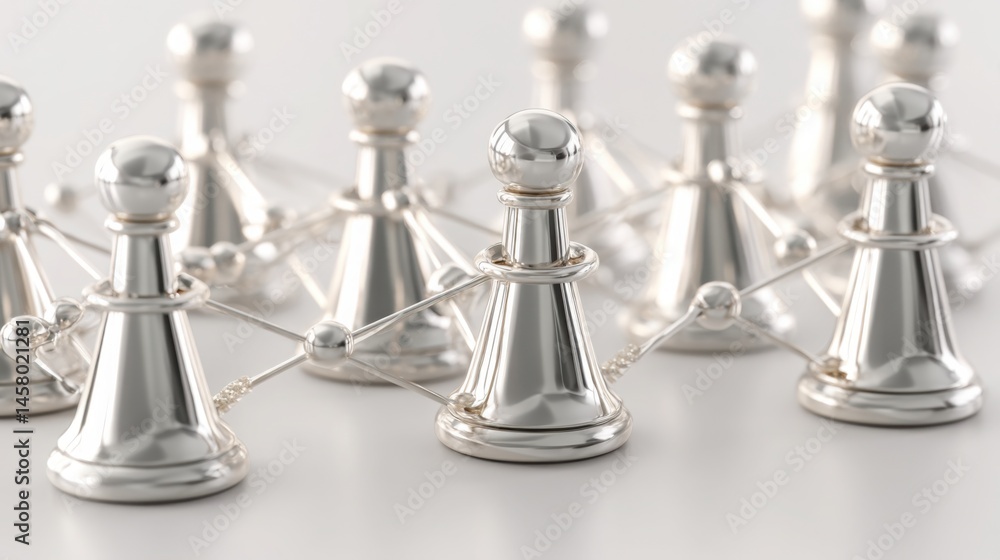 Poster group of silver chess pieces symbolizing inner alignment and decision-making from a centered perspec