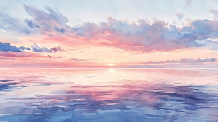 Obraz premium Water and sky are the same color, pink sky and clouds