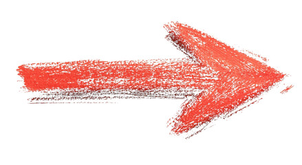 Png of A vibrant red arrow pointing right, symbolizing direction and movement with a textured, bold design.