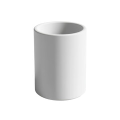 Plain, cylindrical, white container with a smooth surface, suitable for various uses, including holding plants or small items.