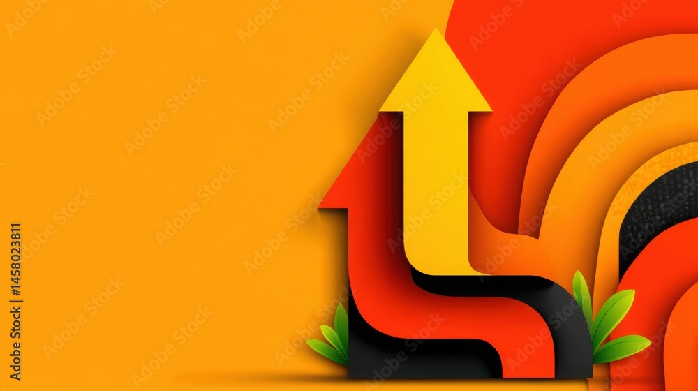 Poster dynamic red and yellow arrow illustrating financial direction and flow in intentional flow concept f