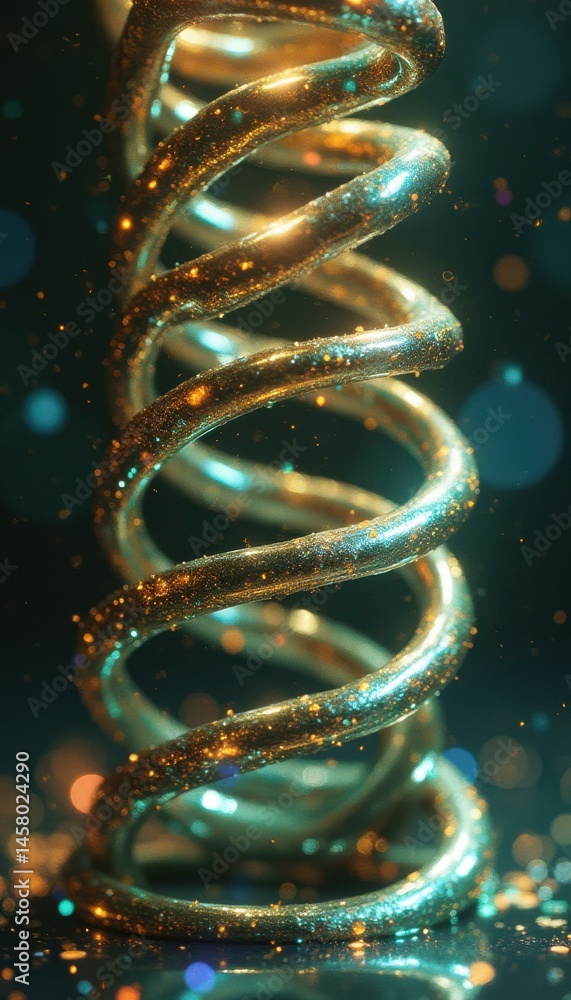 Poster ethereal golden spring: a close-up of a sparkling, metallic coil with dreamy bokeh effects