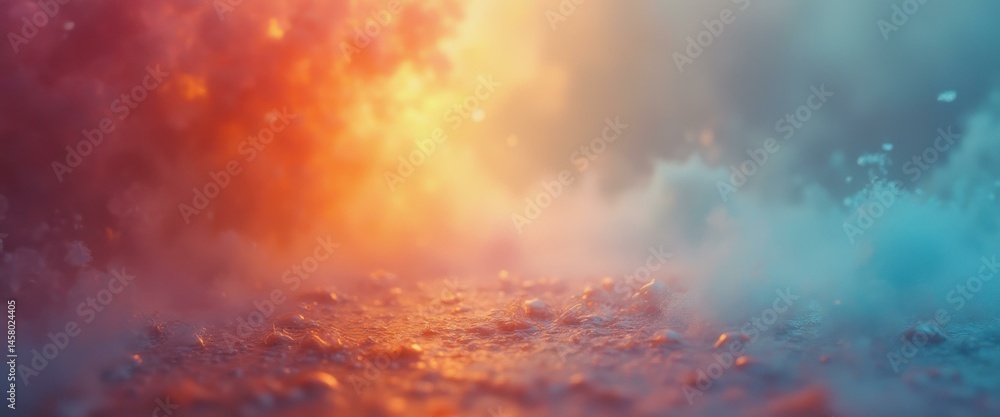 Poster abstract landscape with ethereal sky and textured ground in warm and cool tones