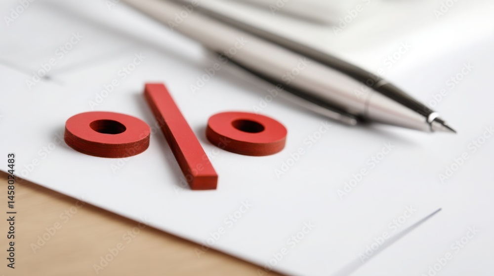 Poster pen and paper with a red percentage mark representing interest rate sensitivity analysis icon concep