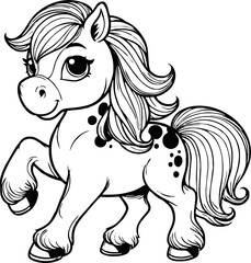 Cute kawaii horse cartoon character coloring page vector illustration.colouring page for kids